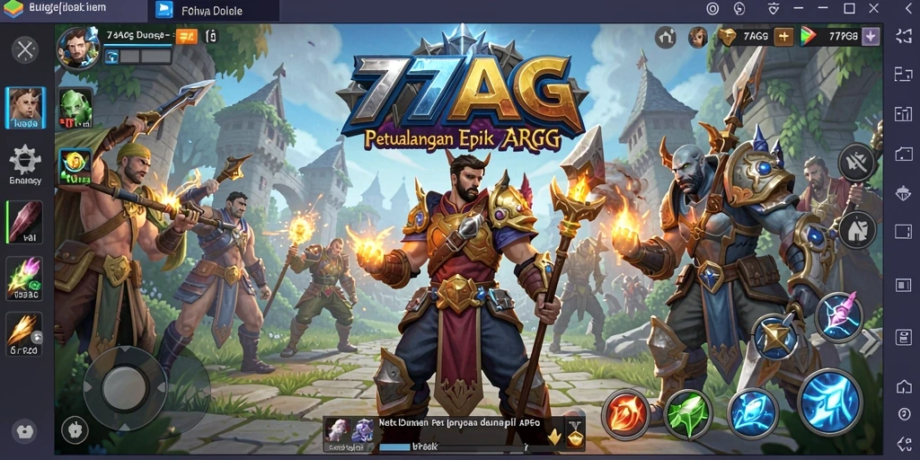 Screenshot gameplay 77AG yang menunjukkan pertempuran seru di dunia fantastis.