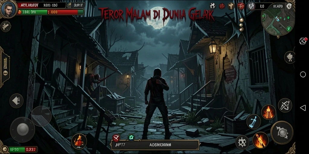 Tampilan gameplay menegangkan dalam dunia gelap dan menyeramkan.