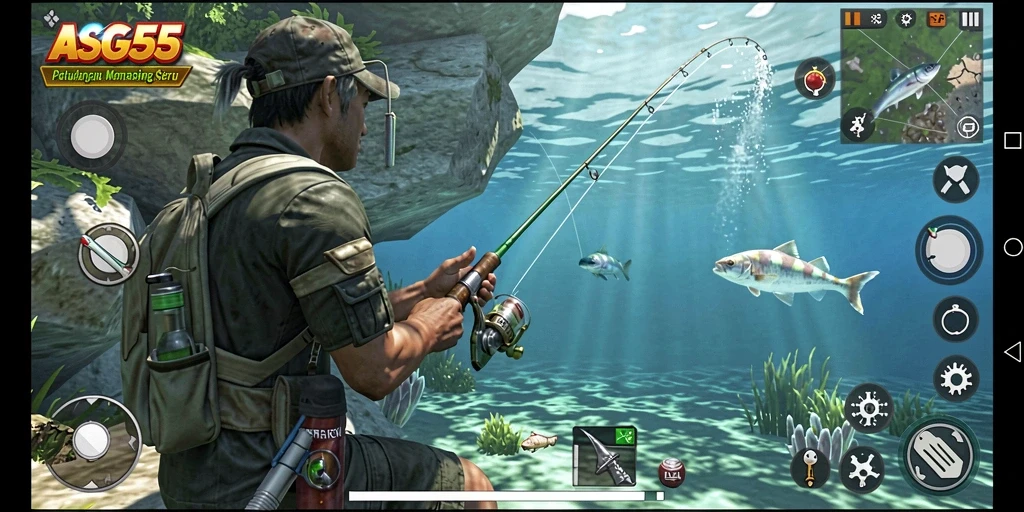 Gameplay ASG55 yang menampilkan aktivitas memancing yang seru.
