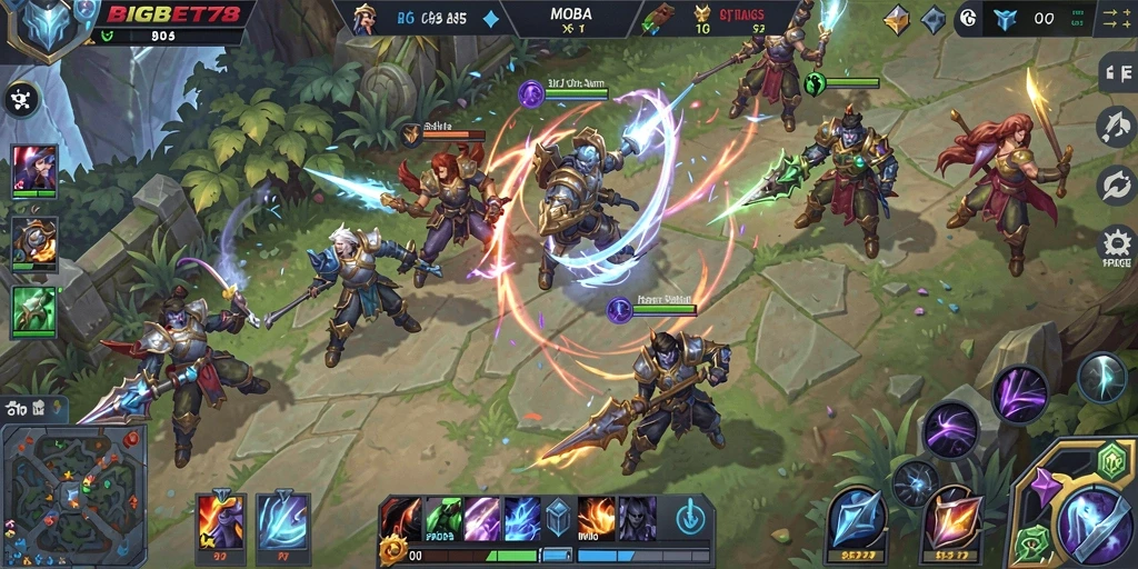 Tangkapan layar gameplay <strong>BIGBET78</strong> yang menampilkan aksi seru dalam pertarungan MOBA.