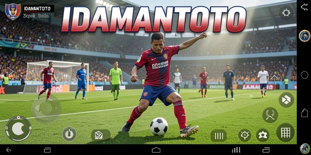 Screenshot utama IDAMANTOTO menampilkan aksi seru dalam pertandingan sepak bola.