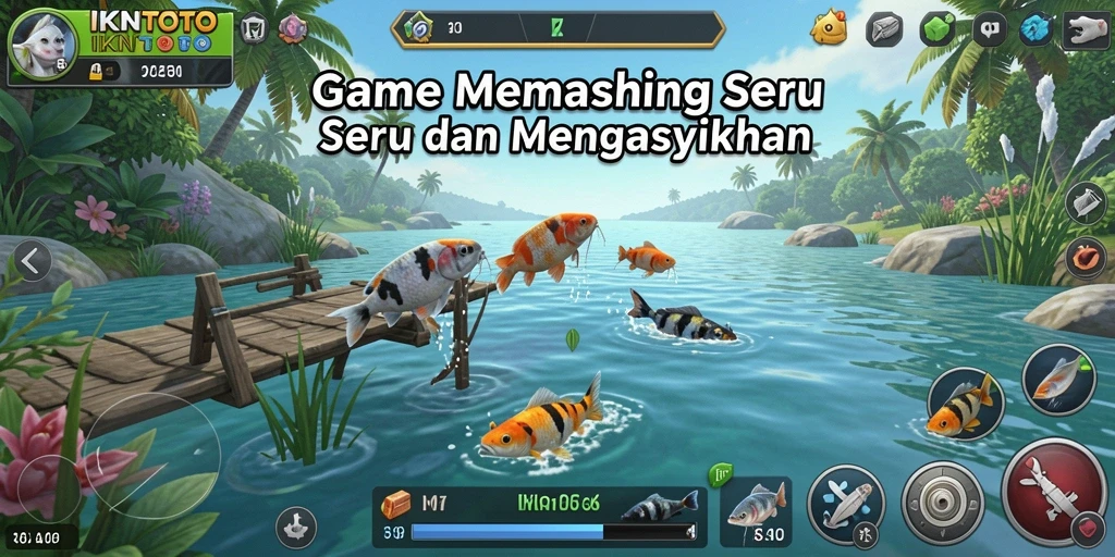 Tampilan gameplay IKNTOTO dengan aksi memancing yang seru di berbagai lokasi.