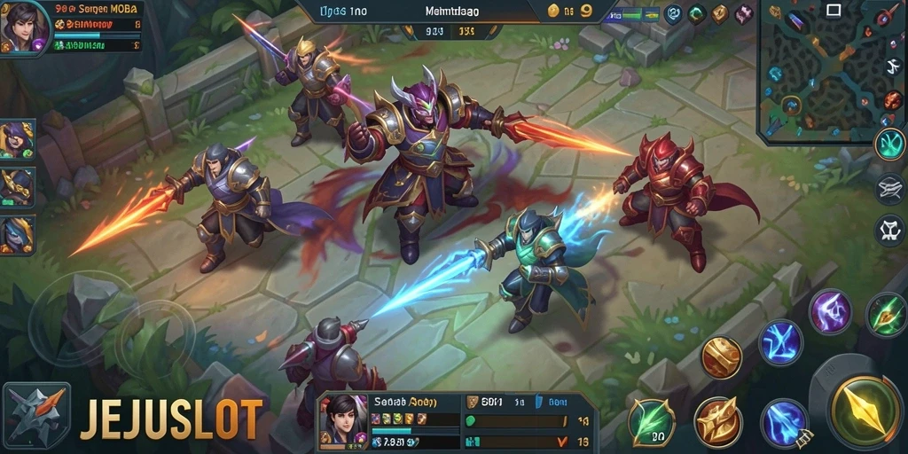 Screenshot gameplay JEJUSLOT yang menampilkan aksi seru MOBA.