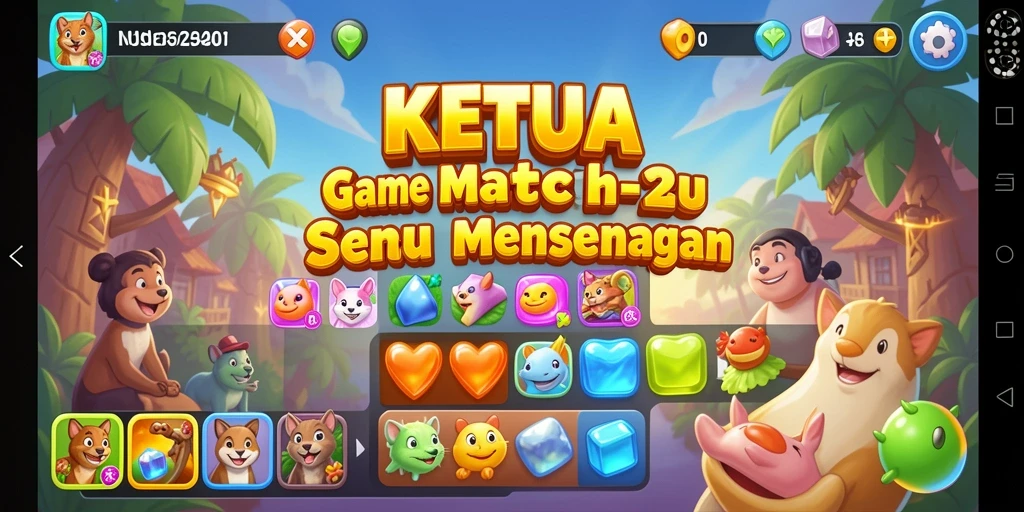 Screenshot KETUA menunjukkan gameplay Match-3 yang seru dan memikat.
