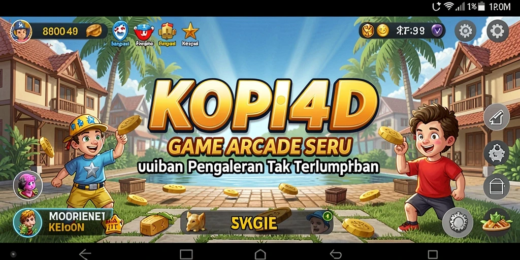 Screenshot utama KOPI4D yang menunjukkan aksi seru gameplay Arcade.