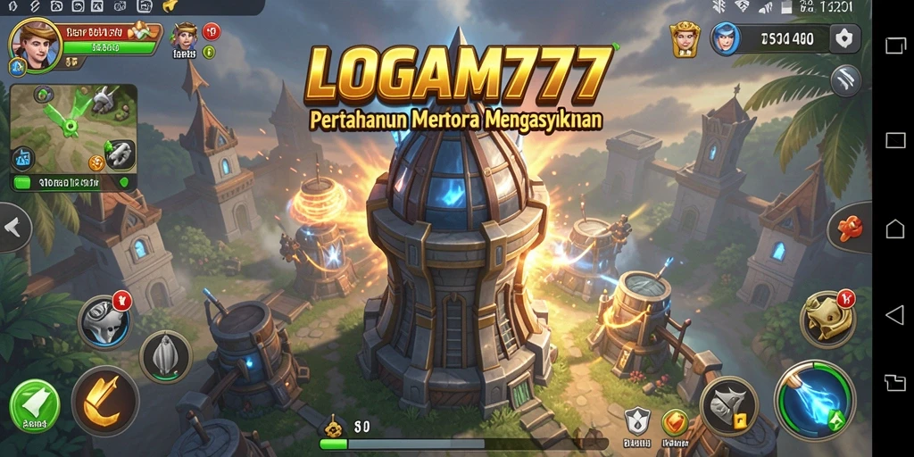 Tampilan gameplay LOGAM777 menawan dengan pertahanan menara yang strategis.