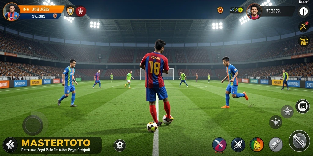 Tangkapan layar gameplay <strong>MASTERTOTO</strong> yang menampilkan pertandingan sepak bola epik.