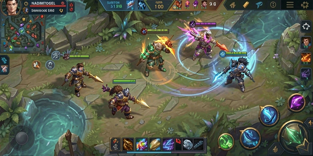Tampilan gameplay dinamis NADIMTOGEL di arena pertempuran.