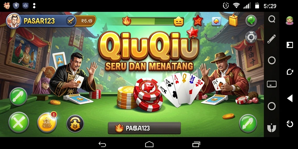 Tampilan gameplay seru di PASAR123 dengan kartu QiuQiu.