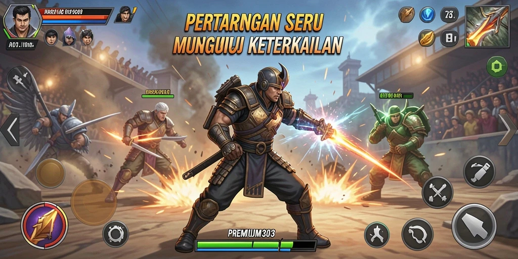 Tampilan gameplay PREMIUM303 yang penuh aksi dan pertarungan sengit.