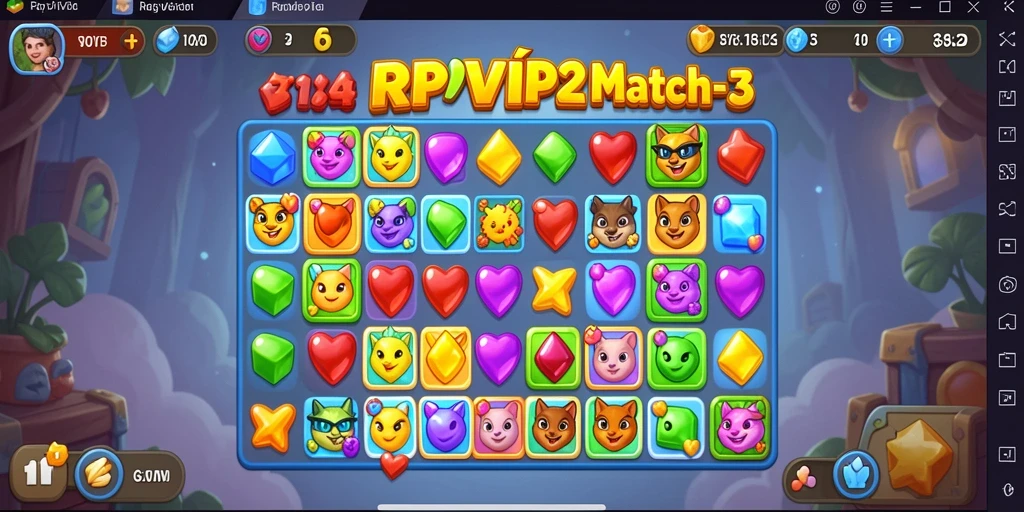 Tangkapan layar menunjukkan aksi seru permainan Match-3 RPVIP2.